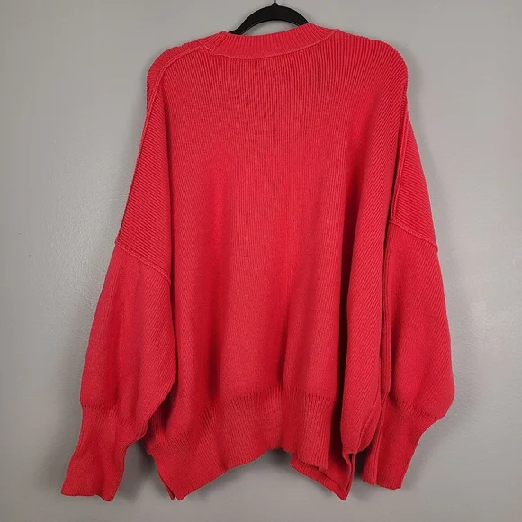 Free People Easy Street Oversized Bright Hot Pink Pullover Crewneck Sweater XL - Picture 8 of 11